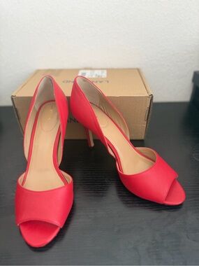 Lands' End Red Open-Toe Stiletto Heels
